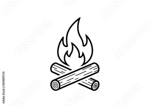 Vector illustration of a stylized bonfire with crossed logs and bright flames for warmth and light