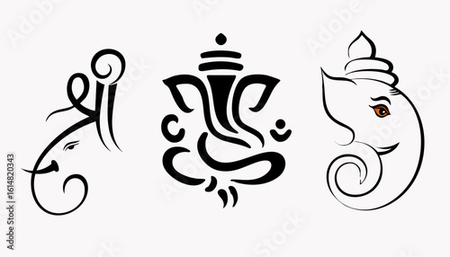 Minimalist Lord Ganesha Line Art Symbols and Abstract Ganpati Designs