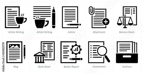 A set of 10 mix icons as article writing, article, attachment