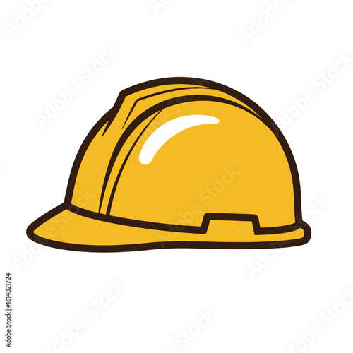 Stylized yellow construction helmet with dark brown trim and a glossy highlight