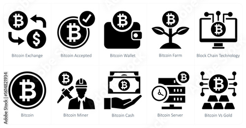 A set of 10 mix icons as bitcoin exchange, bitcoin accepted, bitcoin wallet