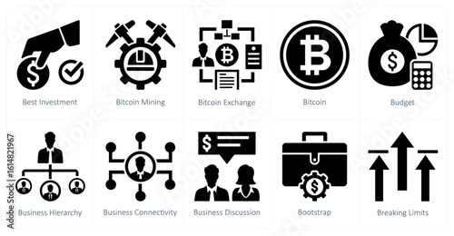 A set of 10 mix icons as best investment, bitcoin mining, bitcoin exchange