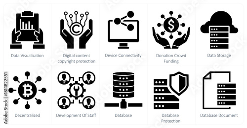 A set of 10 mix icons as data visulization, digital content copyright protection