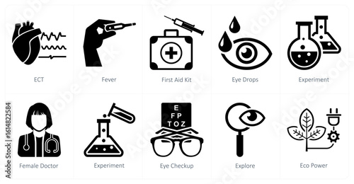 A set of 10 mix icons as ect, fever, first aid kit