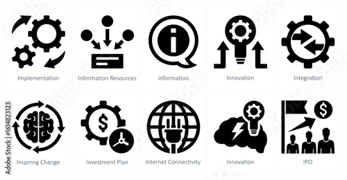A set of 10 mix icons as implementation, information resources, information