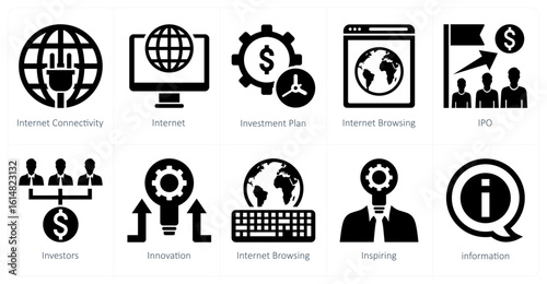 A set of 10 mix icons as internet connectivity, internet, investment plan