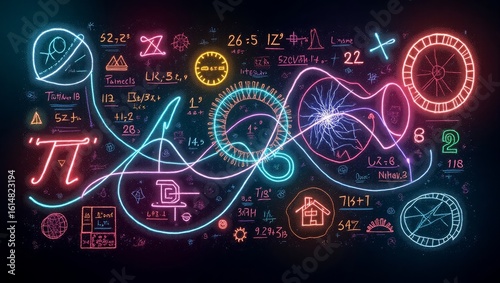 Neon mathematical equations and symbols mathematics