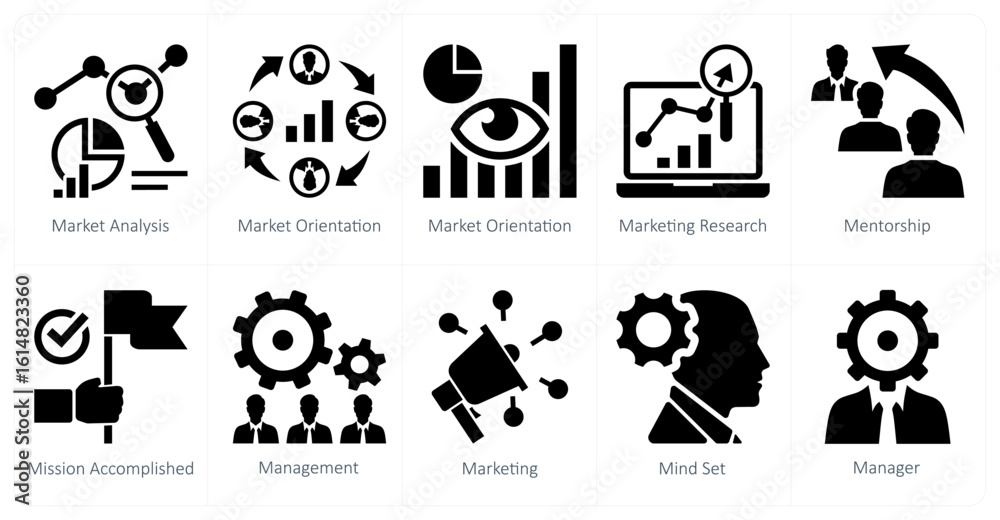 Fototapeta premium A set of 10 mix icons as market analysis, market orientation, markleting research