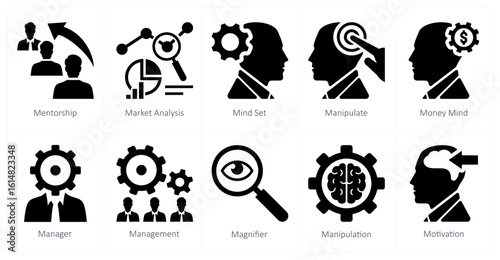 A set of 10 mix icons as mentorship, market analysis, mind set