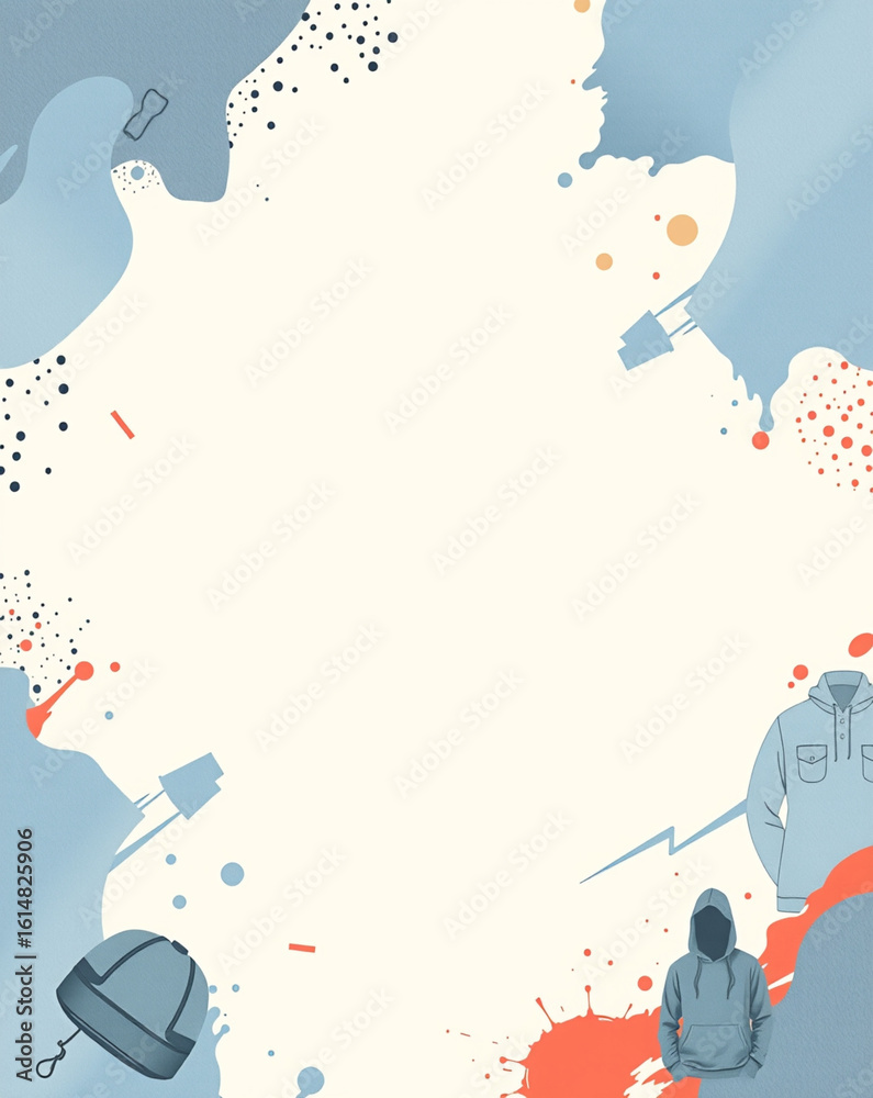 Obraz premium Abstract fabric patterns with illustrations and colorful splashes 