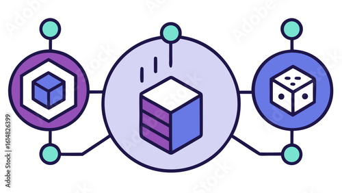 Illustration of cube dice hexagon connection network blockchain block isometric design technology abstract 3d art on transparent background