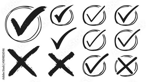 Checkmark tick marks check cross x marks approval symbol correct sign choice selection right wrong decision char on transparent background