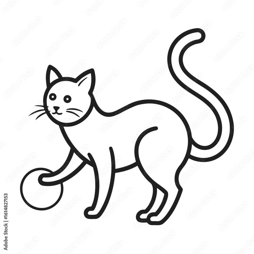 Naklejka premium vector illustration of a cat playing with a ball