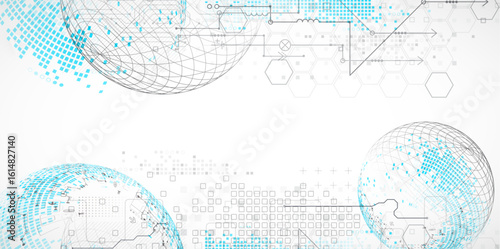 Science and technology background using hexagon and sphere shapes. Vector.