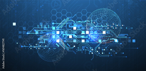 Abstract circuit board background with sphere. Hi-tech digital technology concept. Vector.