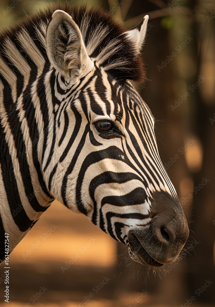 Fototapeta premium Zebra Portrait Closeup Black White Stripes in Natural Environment