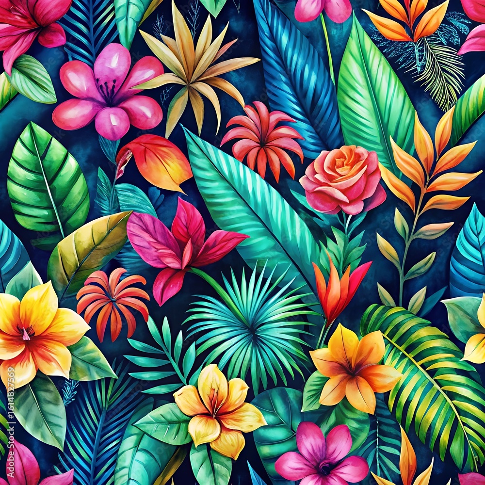 custom made wallpaper toronto digitalColorful tropical flower pattern with many different types of flowers