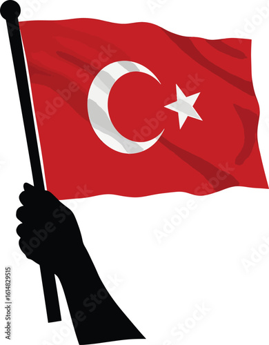 Waving 3D Turkish national flag icon with alpha channel featuring the star and crescent symbol