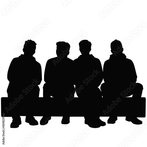 Silhouette of teens seated on curb in casual outfits – Urban youth fashion gathering