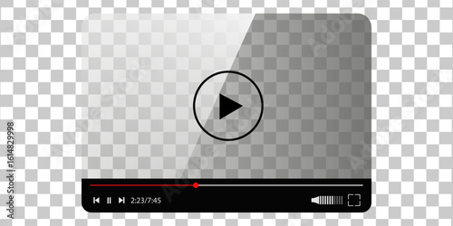 video mockup, transparent realistic media player interface with playback bar, play button and timeline for streaming UI, web content and presentation design

