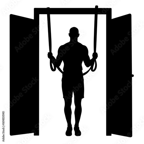 Silhouette of person adjusting suspension trainer straps – Home workout training, functional strength