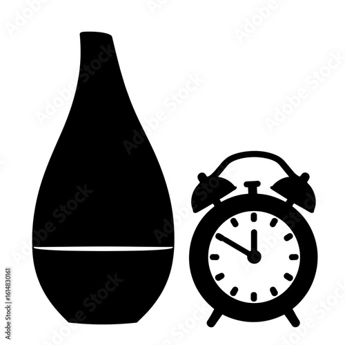 Silhouette of humidifier and alarm clock, night routine sleep tool, subtle light