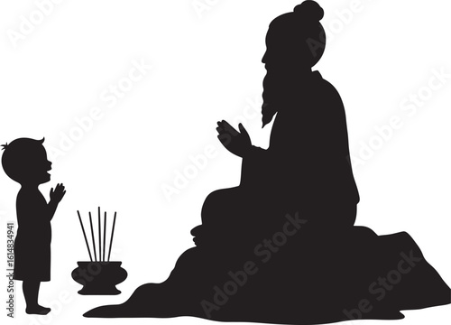 Silhouette of a woman in a serene yoga or meditation pose embodying peace and spiritual relaxation with a subtle nod to the Buddha lotus symbol