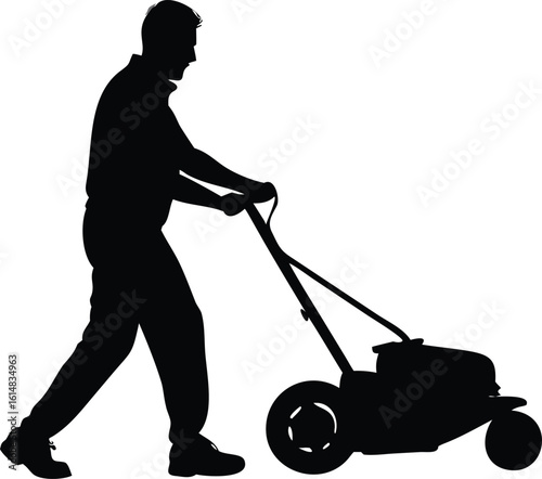 Man Silhouette Mowing Lawn grass