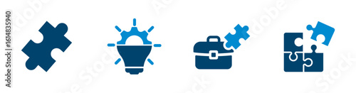 Puzzle piece icon for business solutions, teamwork, ideas, thinking. Solid vector icon.