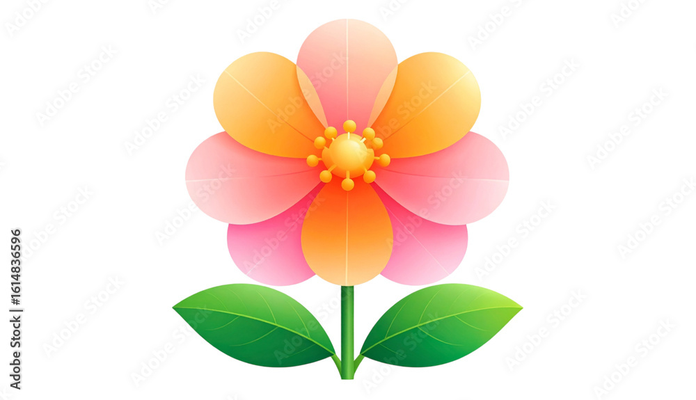 Fototapeta premium Vibrant colorful flower illustration with green leaves, perfect for spring, nature, and design projects