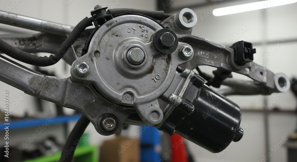 Mechanical Motorcycle Engine Part in Workshop Workshop Setting with Industrial Equipment Mechanical Motorcycle Engine Part in Workshop Workshop Setting with Industrial Equipment