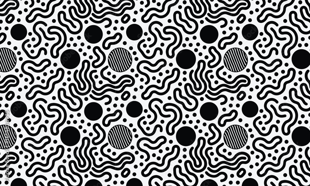 Fototapeta premium Biological pattern, memphis dots, irregular squiggle lines and abstract shape texture, seamless patterns, abstract organic line, Color backgrounds vector art illustration