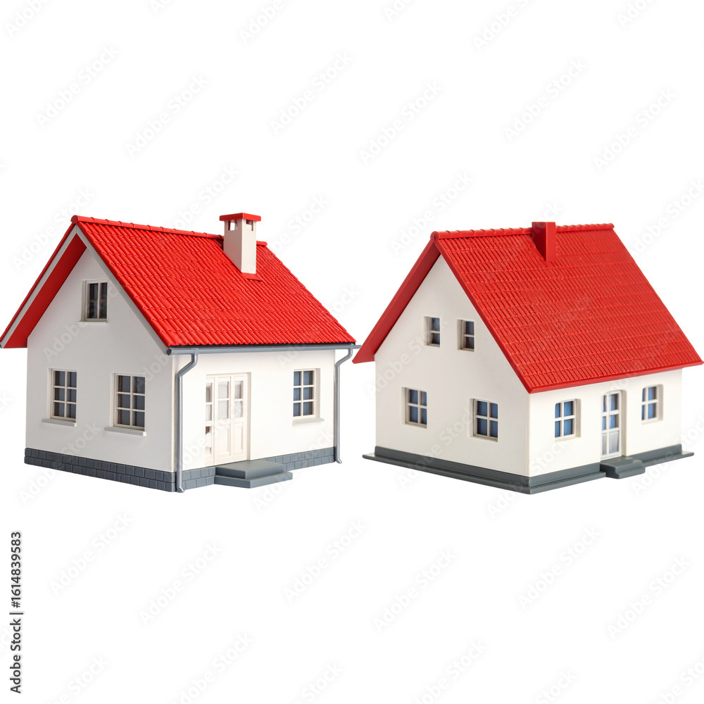 3D illustration of a small residential house model with a roof on a white background 3D illustration of a small residential house model with a roof on a white background