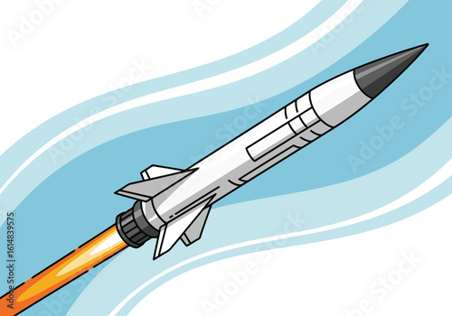 White Rocket Launching with Fiery Exhaust Trail missile space