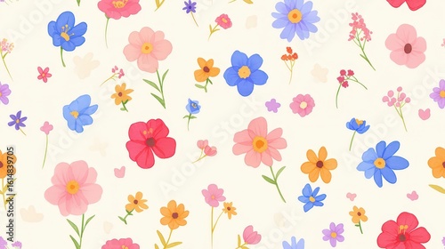 Wallpaper Mural Abstract seamless pattern with cute hand-drawn meadow flowers, soft colors and playful shapes create a stylish natural background. Torontodigital.ca