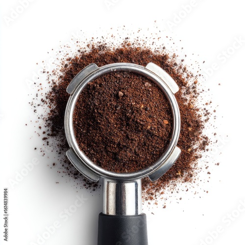 Coffee grounds in a portafilter, top view