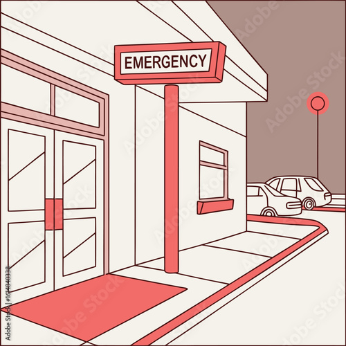 Hospital emergency entrance with flashing red light