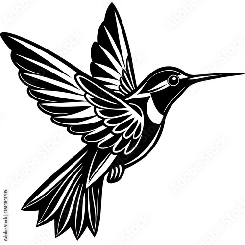 Elegant hummingbird illustration in flight offers dynamic design for nature lovers and creative projects