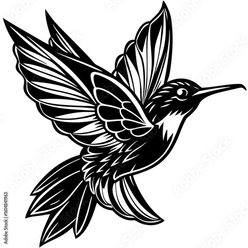 Elegant hummingbird in detailed flight, a symbol of resilience and joy, ready for your creative designs