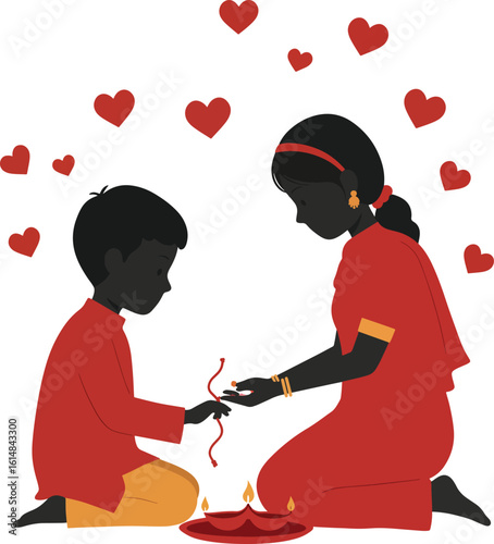 Silhouettes of a loving couple holding hands with a red heart perfect for themes of romance family or Valentine's Day