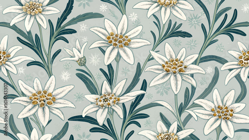 Seamless floral pattern, high resolution Edelweiss flower pattern, designed for printing on fabric.