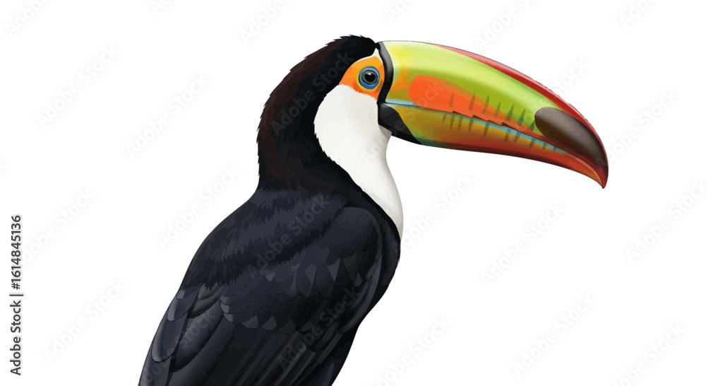 Naklejka premium Vibrant Toucan Bird Head and Beak Illustration Isolated on White
