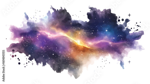 Watercolor nebula cloud with stars and transparent background space galaxy