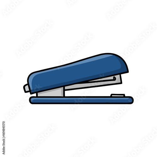 Black office stapler with metal staples, isolated on white background