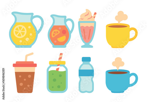 Colorful Game Night Drinks. Flat vector mini-illustrations of game night drinks in colors children's