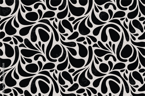 Black and white abstract paisley seamless vector pattern background.