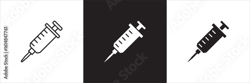Syringe icon. Syringe injection icon. Medical shot symbol.