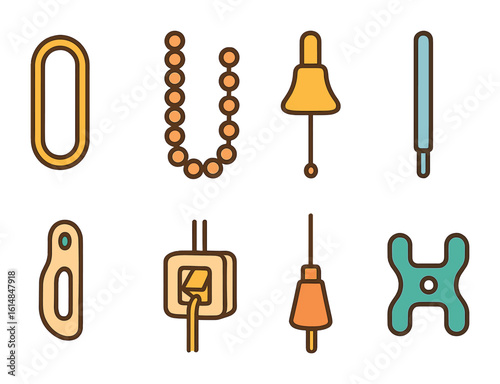 Window Blind Cord Types. Flat vector mini-illustrations window blind cord types in colors children's