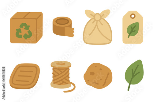 Eco-Friendly Packaging Icons. Flat vector mini-illustrations eco-friendly packaging photography in colors