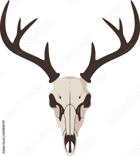 Stylized illustration of a deer skull with antlers.